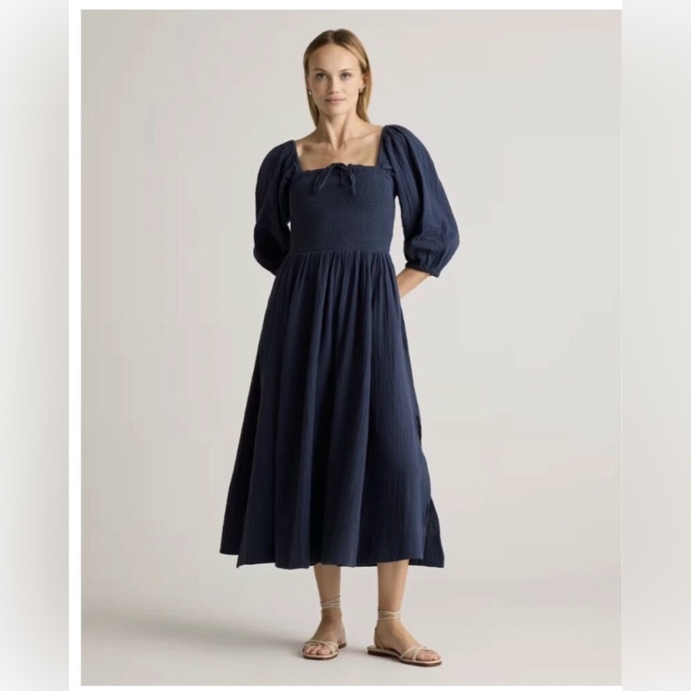 Quince Blue Midi 100% cotton gauge Dress